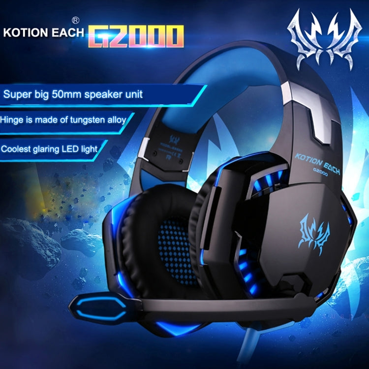 KOTION EACH G2000 Over-ear Game Gaming Headphone Headset Earphone Headband with Mic Stereo Bass LED Light for PC Gamer,Cable Length: About 2.2m(Blue + Black) - Multimedia Headset by KOTION EACH | Online Shopping South Africa | PMC TechLife | Buy Now Pay Later Mobicred
