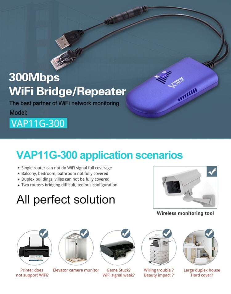 VONETS VAP11G-300 Mini WiFi 300Mbps Bridge WiFi Repeater, Best Partner of IP Device / IP Camera / IP Printer / XBOX / PS3 / IPTV / Skybox(Blue) - Network Hardware by VONETS | Online Shopping South Africa | PMC TechLife | Buy Now Pay Later Mobicred