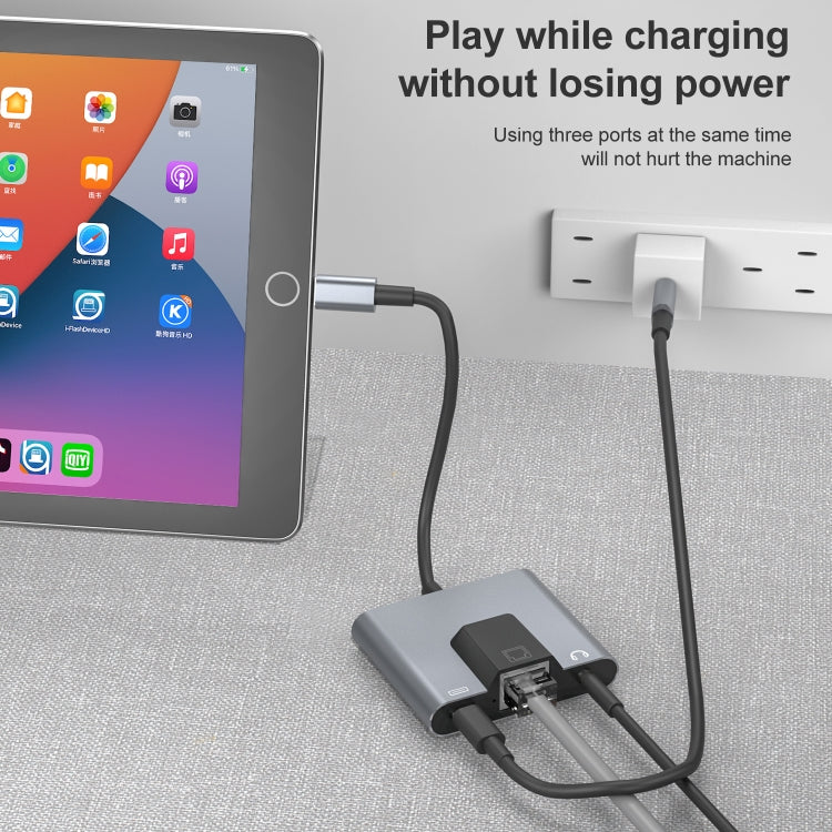 NK-1056 3 in 1 8 Pin Male to 8 Pin Charging + RJ45 Ethernet + 3.5mm Earphone Female Adapter - Converter & Adapter by PMC TechLife | Online Shopping South Africa | PMC TechLife