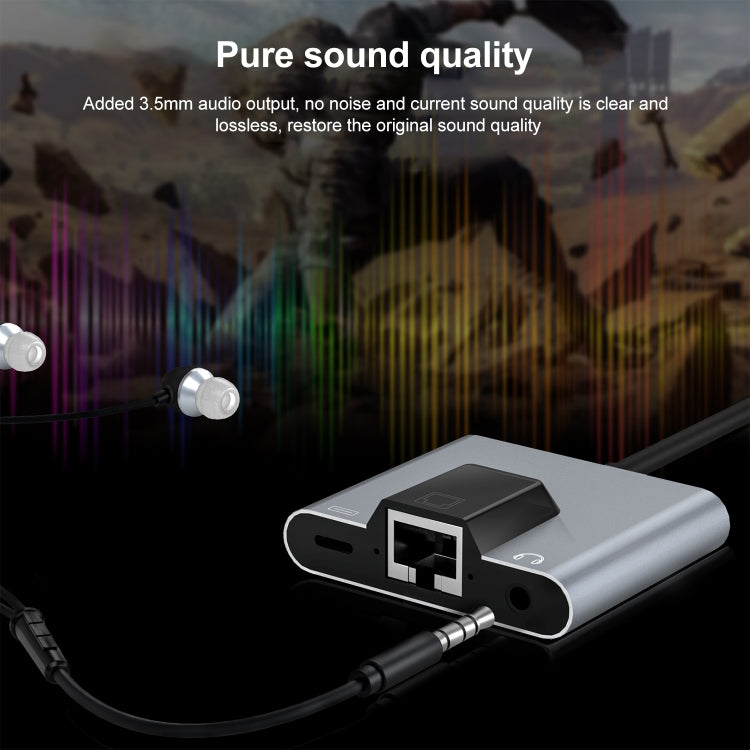 NK-1056 3 in 1 8 Pin Male to 8 Pin Charging + RJ45 Ethernet + 3.5mm Earphone Female Adapter - Converter & Adapter by PMC TechLife | Online Shopping South Africa | PMC TechLife