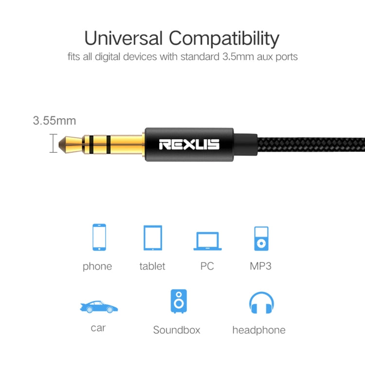 REXLIS 3629 3.5mm Male to Male Car Stereo Gold-plated Jack AUX Audio Cable for 3.5mm AUX Standard Digital Devices, Length: 1m - Aux Cable by REXLIS | Online Shopping South Africa | PMC TechLife | Buy Now Pay Later Mobicred