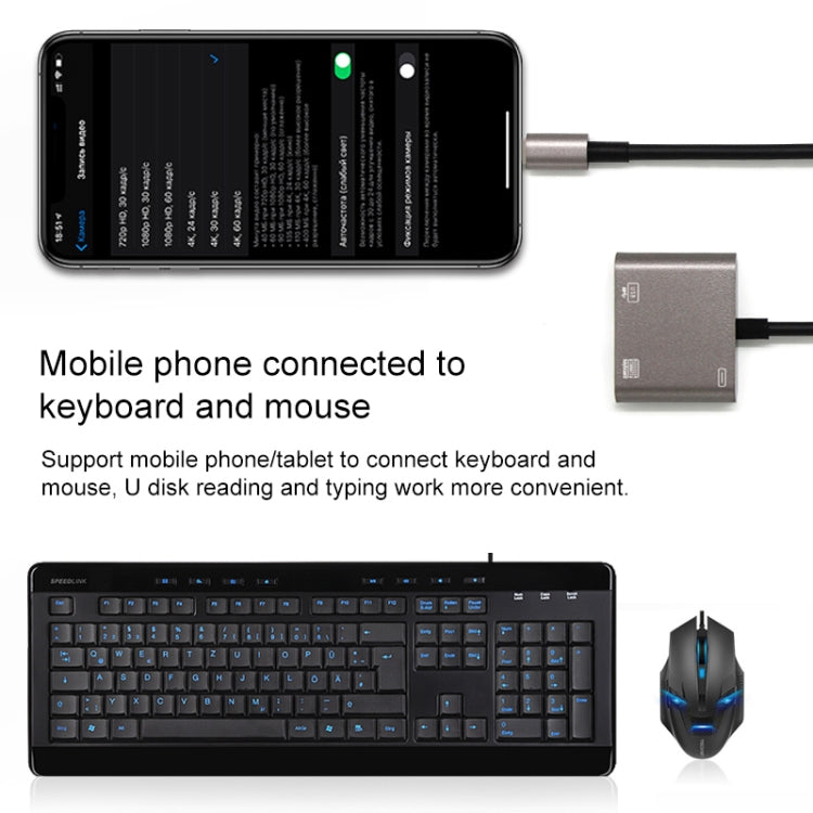 NK-109KEY 3 in 1 8 Pin Male to USB + USB Keyboard Female OTG Adapter - free shipping - PMC TechLife - Order now!