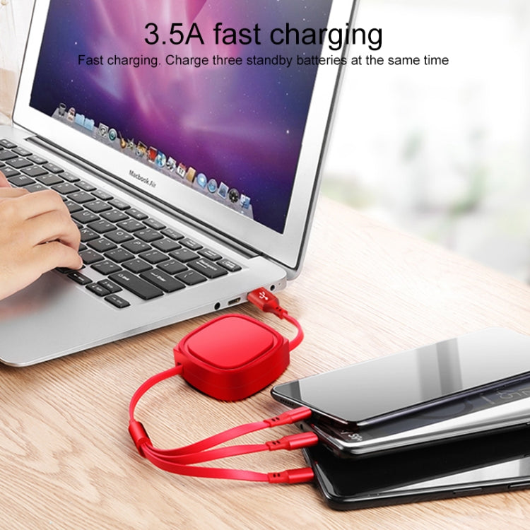 1.2m 3.5A Max 3 in 1 USB to USB-C / Type-C + 8Pin + Micro USB Retractable Charging Cable(Red) - Multifunction Cable by PMC TechLife | Online Shopping South Africa | PMC TechLife