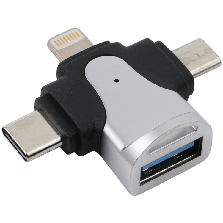 3 in 1 8 Pin + USB-C / Type-C + Micro USB Male to USB 3.0 Female Zinc Alloy Adapter - Converter & Adapter by PMC TechLife | Online Shopping South Africa | PMC TechLife