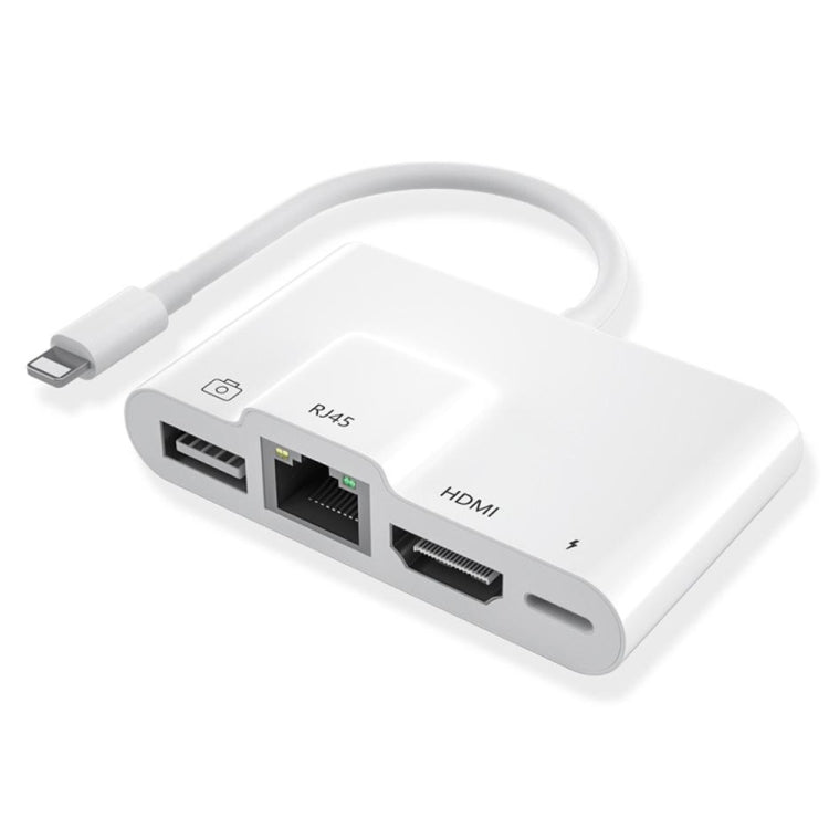 4 in 1 8 Pin Male to 8 Pin Power + RJ45 Ethernet + HDMI + USB Camera Female OTG Digital AV Adapter - Converter & Adapter by PMC TechLife | Online Shopping South Africa | PMC TechLife