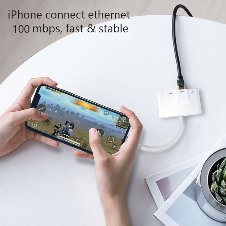 4 in 1 8 Pin Male to 8 Pin Power + RJ45 Ethernet + HDMI + USB Camera Female OTG Digital AV Adapter - Converter & Adapter by PMC TechLife | Online Shopping South Africa | PMC TechLife