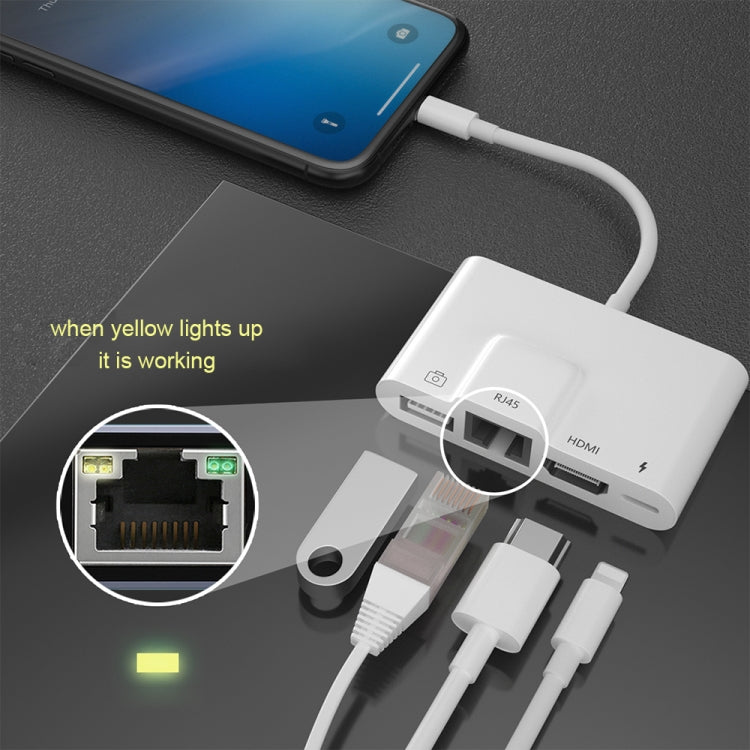 4 in 1 8 Pin Male to 8 Pin Power + RJ45 Ethernet + HDMI + USB Camera Female OTG Digital AV Adapter - Converter & Adapter by PMC TechLife | Online Shopping South Africa | PMC TechLife
