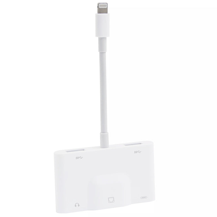 NK-1033 5 in 1 8 Pin Male to Dual USB + 3.5mm AUX + Ethernet + 8 Pin Power Female Adapter - Converter & Adapter by PMC TechLife | Online Shopping South Africa | PMC TechLife