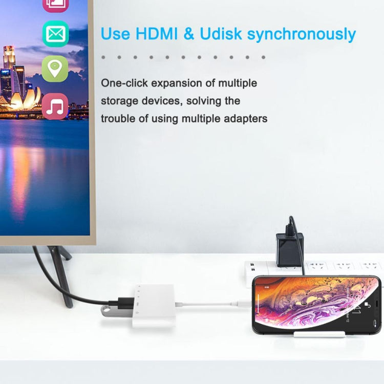 5 in 1 8 Pin Male to USB + HDMI + TF / SD Card Slot + 8 Pin Power Female OTG Digital AV Adapter - Converter & Adapter by PMC TechLife | Online Shopping South Africa | PMC TechLife