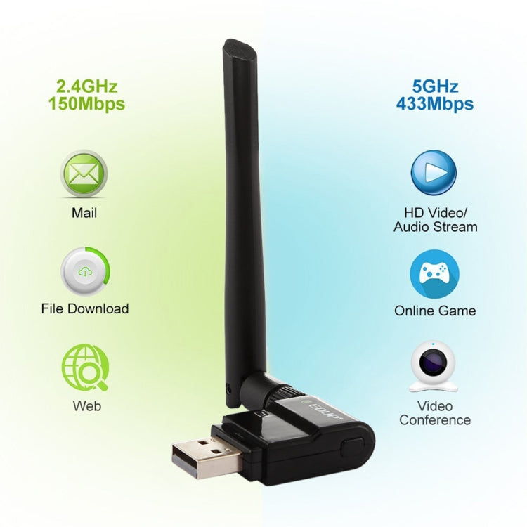 EDUP EP-AC1635 600Mbps Dual Band Wireless 11AC USB Ethernet Adapter 2dBi Antenna for Laptop / PC(Black) - USB Network Adapter by EDUP | Online Shopping South Africa | PMC TechLife | Buy Now Pay Later Mobicred
