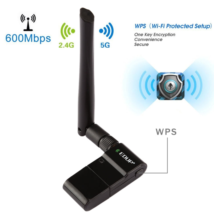 EDUP EP-AC1635 600Mbps Dual Band Wireless 11AC USB Ethernet Adapter 2dBi Antenna for Laptop / PC(Black) - USB Network Adapter by EDUP | Online Shopping South Africa | PMC TechLife | Buy Now Pay Later Mobicred