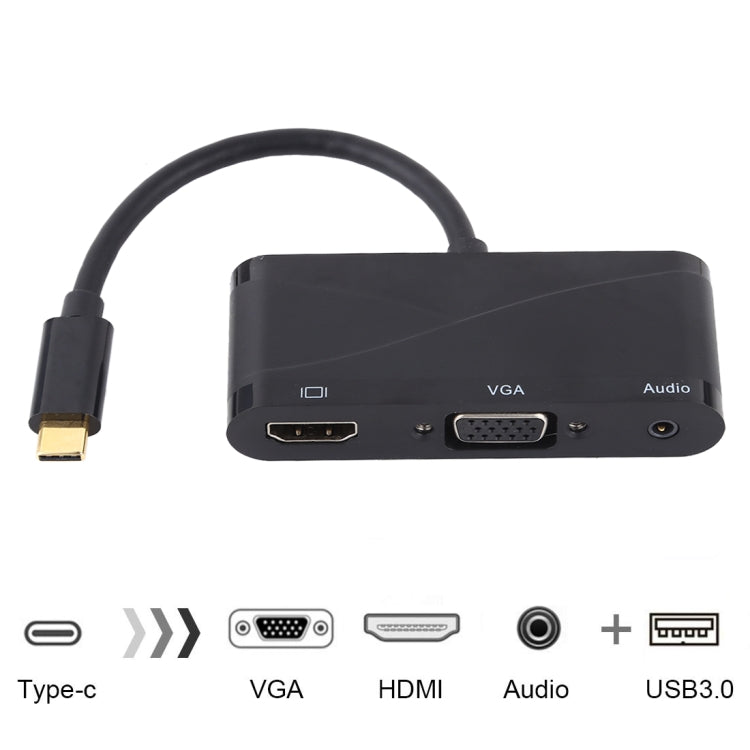 USB 2.0 + Audio Port + VGA + HDMI to USB-C / Type-C HUB Adapter (Black) - free shipping - PMC TechLife - Order now!