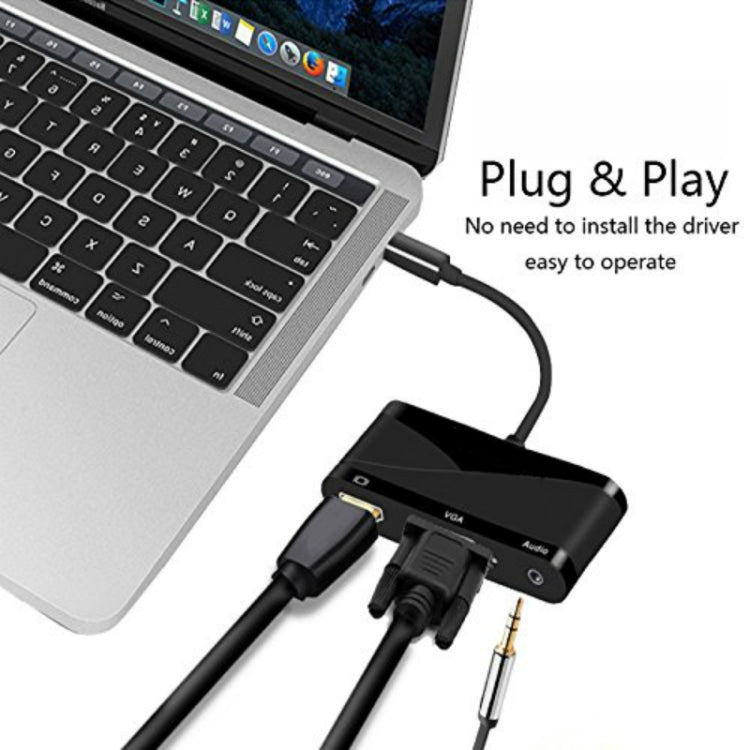 USB 2.0 + Audio Port + VGA + HDMI to USB-C / Type-C HUB Adapter (Black) - free shipping - PMC TechLife - Order now!