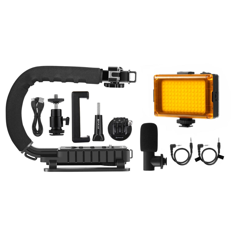 PULUZ U/C Shape Portable Handheld DV Bracket Stabilizer + LED Studio Light + Video Shotgun Microphone Kit with Cold Shoe Tripod Head  for All SLR Cameras and Home DV Camera - free shipping - PMC TechLife - Order now!