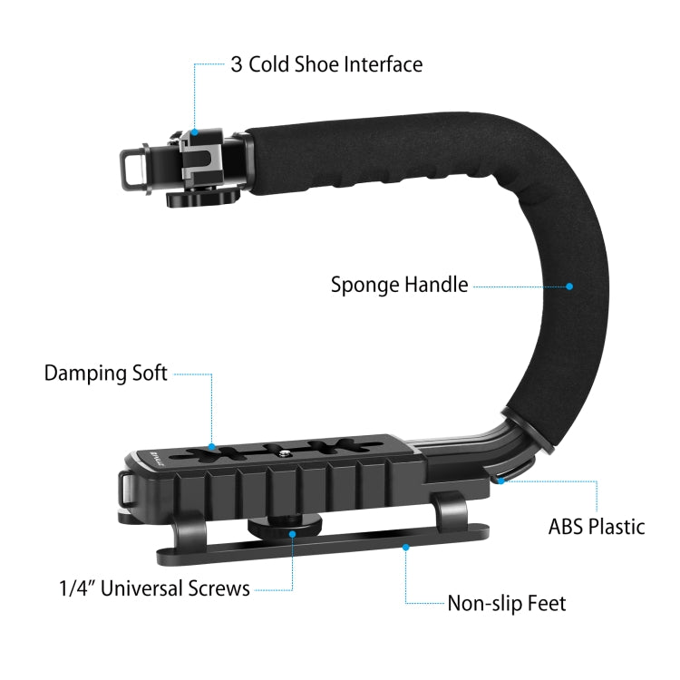 PULUZ U/C Shape Portable Handheld DV Bracket Stabilizer + LED Studio Light + Video Shotgun Microphone Kit with Cold Shoe Tripod Head  for All SLR Cameras and Home DV Camera - free shipping - PMC TechLife - Order now!