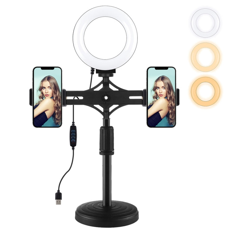 PULUZ 4.7 inch 12cm Ring Light Horizontal Dual Phone Brackets Desktop Holder Video Light Kits - Ring Light by PULUZ | Online Shopping South Africa | PMC TechLife | Buy Now Pay Later Mobicred