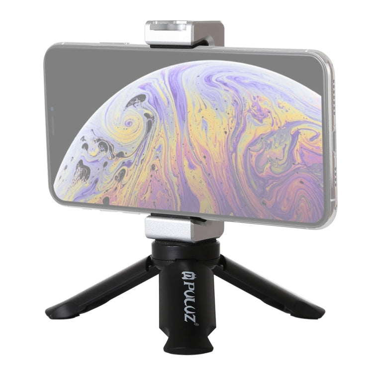 PULUZ Folding Plastic Tripod + Aluminum Alloy Clamp Bracket with Cold Shoe for iPhone, Galaxy, Huawei, Xiaomi, Sony, HTC, Google and other Smartphones - Desktop Holder by PULUZ | Online Shopping South Africa | PMC TechLife | Buy Now Pay Later Mobicred