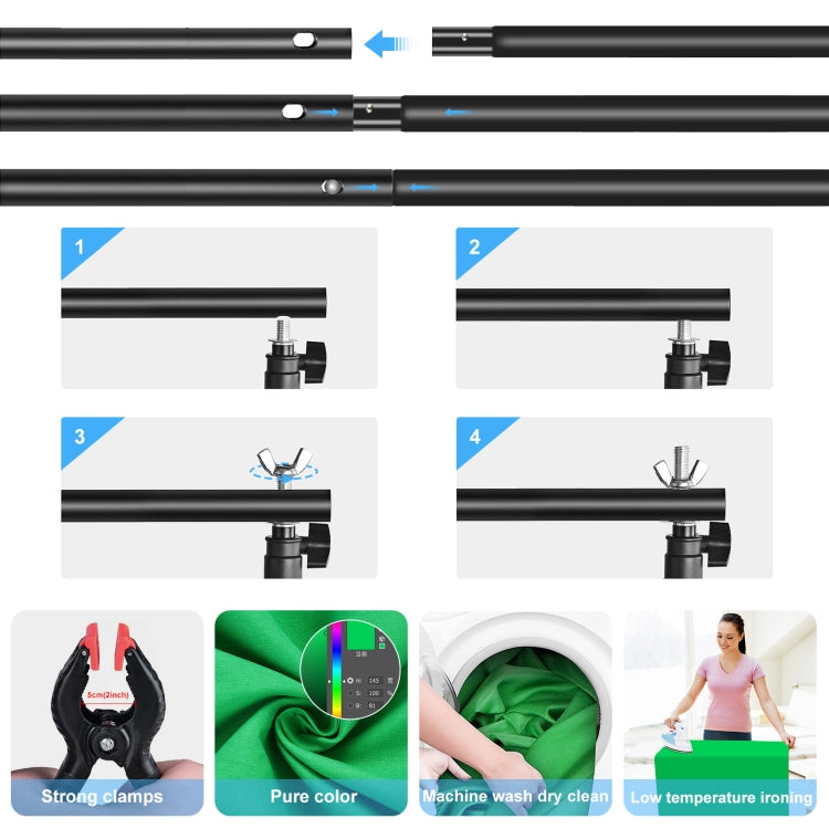 PULUZ 2x2m Photo Studio Background Support Stand Backdrop Crossbar Bracket Kit with Red / Blue / Green Backdrops - free shipping - PMC TechLife - Order now!