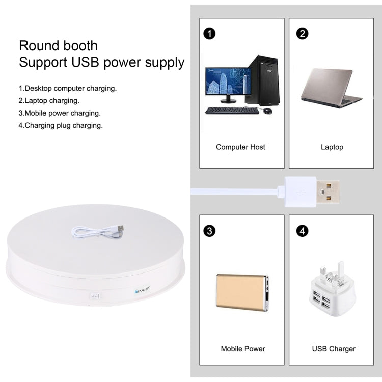PULUZ 30cm USB Electric Rotating Turntable Display Stand Video Shooting Props Turntable for Photography, Load 10-20kg(White) - free shipping - PMC TechLife - Order now!
