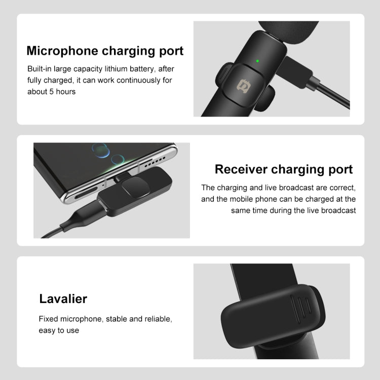 PULUZ Wireless Lavalier Noise Reduction Reverb Microphones for Type-C Phone, Type-C Receiver and Dual Microphones (Black) - Microphone by PULUZ | Online Shopping South Africa | PMC TechLife