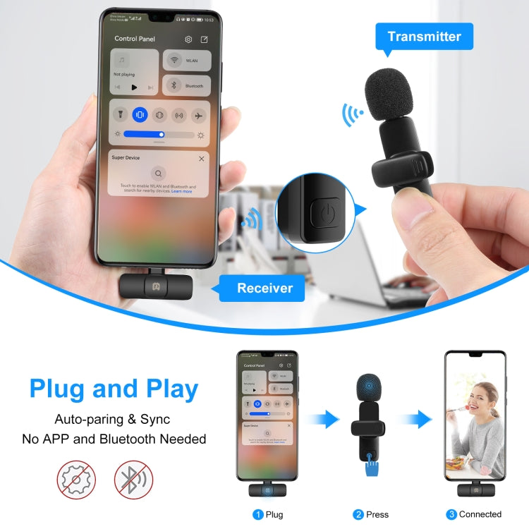 PULUZ Wireless Lavalier Noise Reduction Reverb Microphones for Type-C Phone, Type-C Receiver and Dual Microphones (Black) - Microphone by PULUZ | Online Shopping South Africa | PMC TechLife