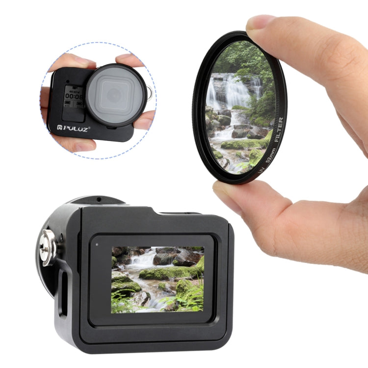 PULUZ Housing Shell CNC Aluminum Alloy Protective Cage with Insurance Frame & 52mm UV Lens for GoPro HERO8 Black(Black) - Metal Cases by PULUZ | Online Shopping South Africa | PMC TechLife | Buy Now Pay Later Mobicred