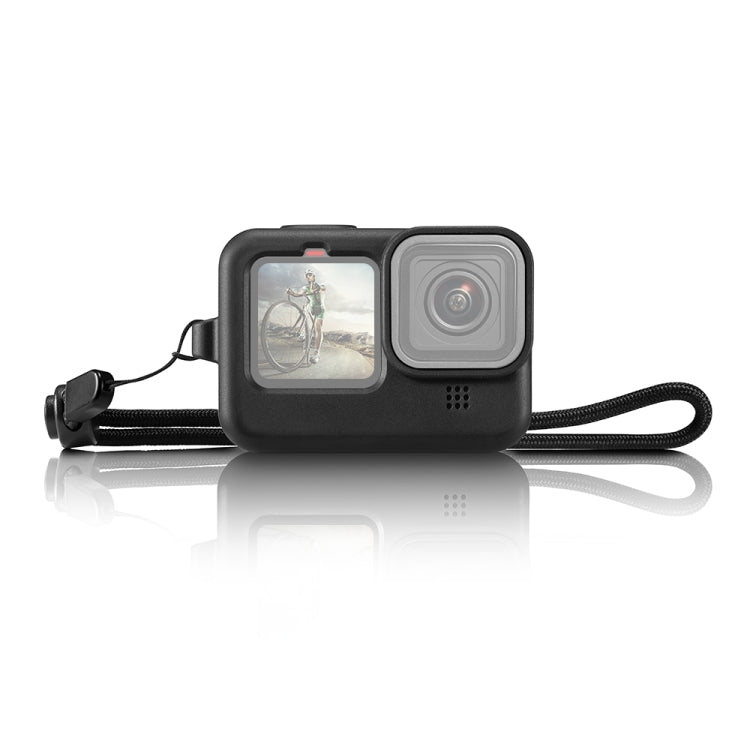 PULUZ for GoPro HERO12 Black /11 Black /10 Black /9 Black Silicone Protective Case Cover with Wrist Strap & Lens Cover(Black) - Silicone Cases by PULUZ | Online Shopping South Africa | PMC TechLife | Buy Now Pay Later Mobicred