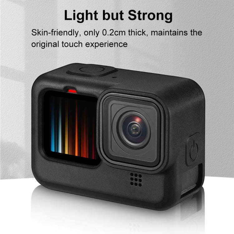 PULUZ for GoPro HERO12 Black /11 Black /10 Black /9 Black Silicone Protective Case Cover with Wrist Strap & Lens Cover(Black) - Silicone Cases by PULUZ | Online Shopping South Africa | PMC TechLife | Buy Now Pay Later Mobicred