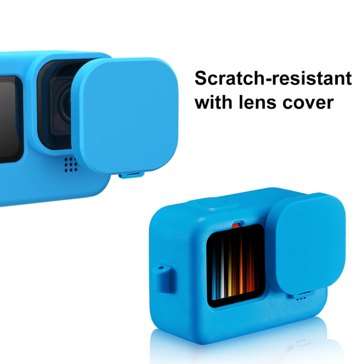 PULUZ for GoPro HERO12 Black /11 Black /10 Black /9 Black Silicone Protective Case Cover with Wrist Strap & Lens Cover(Blue) - Silicone Cases by PULUZ | Online Shopping South Africa | PMC TechLife | Buy Now Pay Later Mobicred
