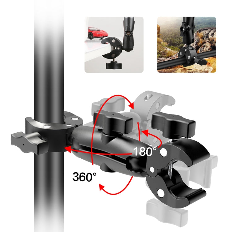 PULUZ Motorcycle Dualheads Crab Clamp Action Camera Handlebar Fixed Mount(Black) - Bicycle Handlebar Mount by PULUZ | Online Shopping South Africa | PMC TechLife