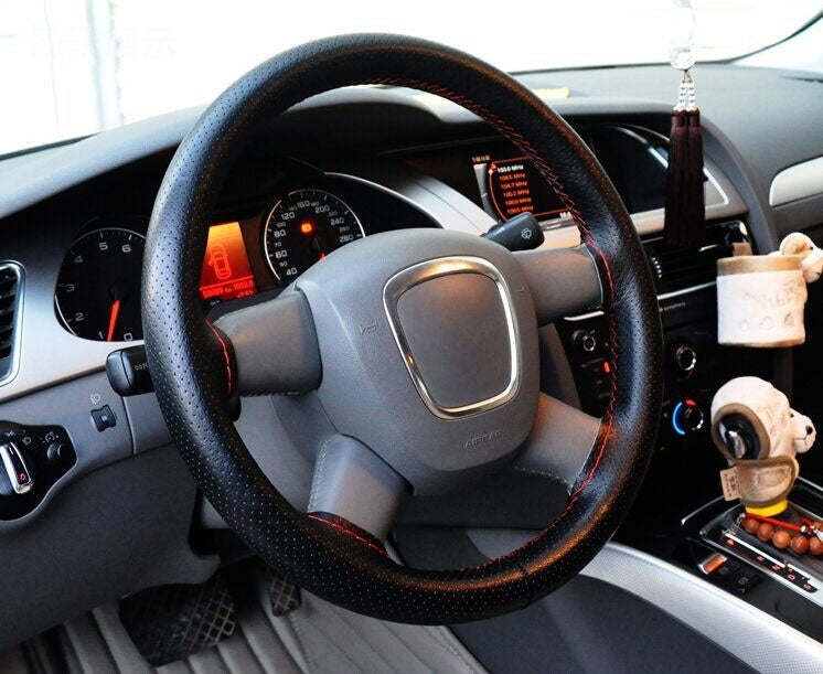 PU Leather Steering Wheel Cover With Needle and Thread, Size: 54x10.5cm (Black) - Steering Wheel Accessories by PMC TechLife | Online Shopping South Africa | PMC TechLife | Buy Now Pay Later Mobicred