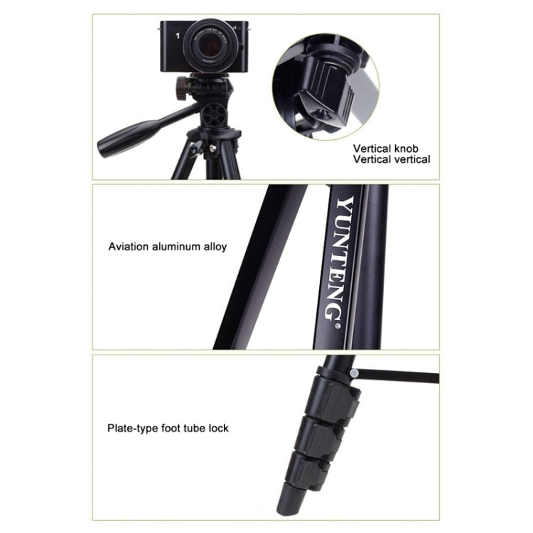 YUNTENG VCT-681 138cm SLR / Micro-SLR / Digital Cameras Tripod Stand, 4-Section Folding Aluminum Legs, Suitable for Canon / Nikon / Panasonic / Pentax / Casio / Sony / Fuji (Load Capacity: 3kg) - Tripods by YUNTENG | Online Shopping South Africa | PMC TechLife | Buy Now Pay Later Mobicred