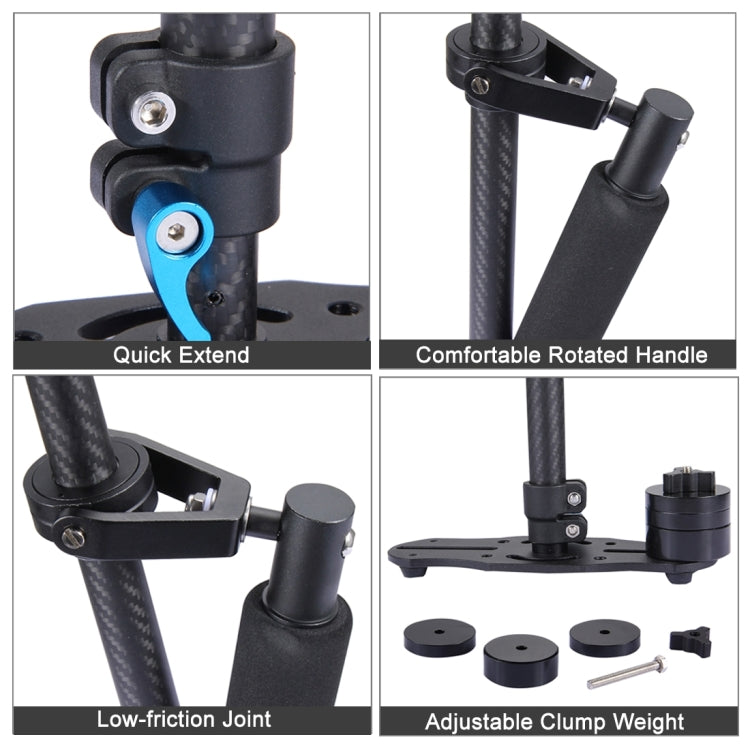 YELANGU 38.5-61cm Carbon Fiber Handheld Stabilizer for DSLR & DV Digital Video & Cameras, Capacity Range 0.5-3kg(Blue) - free shipping - PMC TechLife - Order now!