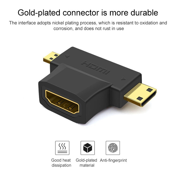 3 in 1 HDMI Female to Mini HDMI Male + Micro HDMI Male Adapter(Black) - Adapter by PMC TechLife | Online Shopping South Africa | PMC TechLife | Buy Now Pay Later Mobicred