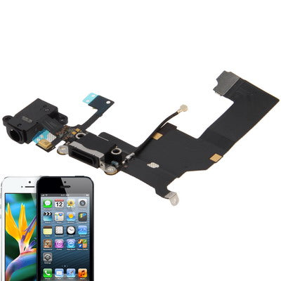 Original Tail Connector Charger Flex Cable + Headphone Audio Jack Ribbon Flex Cable for iPhone 5(Black) - iPhone 5 Parts by PMC TechLife | Online Shopping South Africa | PMC TechLife