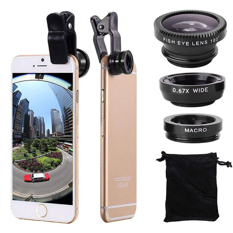 3 in 1 Photo Lens Kits (180 Degree Fisheye Lens + Super Wide Lens + Macro Lens), For iPhone, Galaxy, Sony, Lenovo, HTC, Huawei, Google, LG, Xiaomi, other Smartphones(Black) - Combination Lens by PMC TechLife | Online Shopping South Africa | PMC TechLife