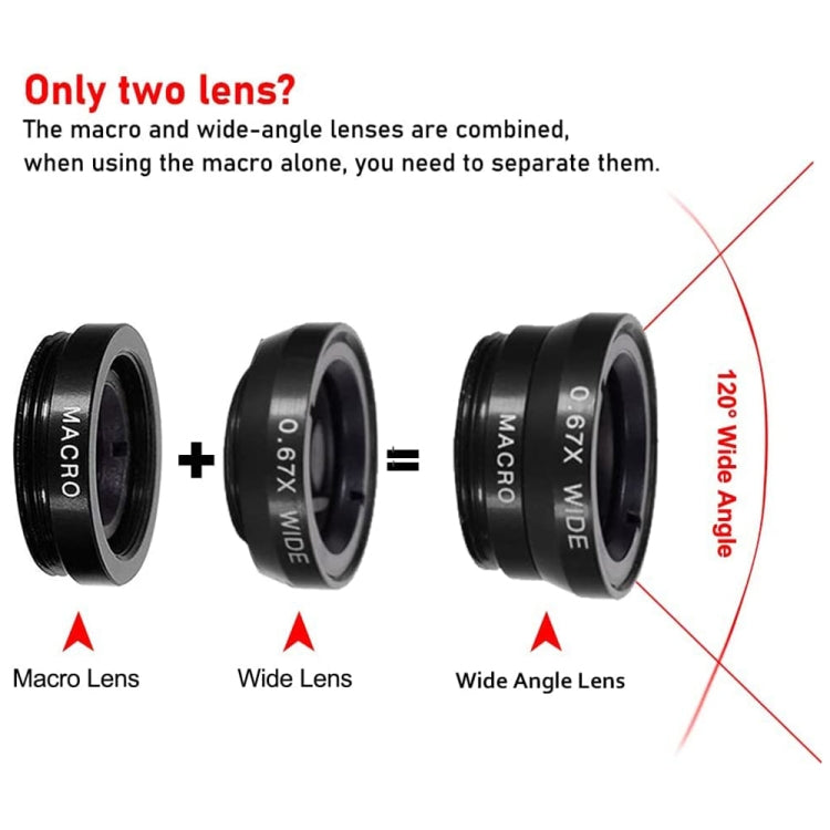 3 in 1 Photo Lens Kits (180 Degree Fisheye Lens + Super Wide Lens + Macro Lens), For iPhone, Galaxy, Sony, Lenovo, HTC, Huawei, Google, LG, Xiaomi, other Smartphones(Black) - Combination Lens by PMC TechLife | Online Shopping South Africa | PMC TechLife