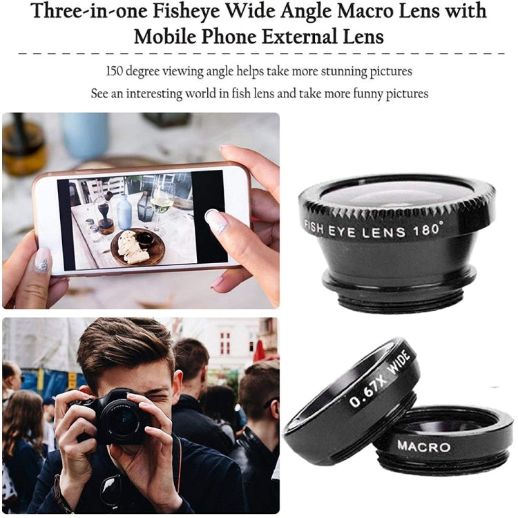 3 in 1 Photo Lens Kits (180 Degree Fisheye Lens + Super Wide Lens + Macro Lens), For iPhone, Galaxy, Sony, Lenovo, HTC, Huawei, Google, LG, Xiaomi, other Smartphones(Black) - Combination Lens by PMC TechLife | Online Shopping South Africa | PMC TechLife