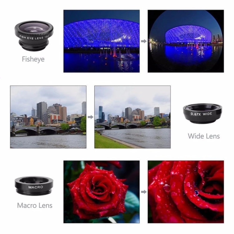 3 in 1 Photo Lens Kits (180 Degree Fisheye Lens + Super Wide Lens + Macro Lens), For iPhone, Galaxy, Sony, Lenovo, HTC, Huawei, Google, LG, Xiaomi, other Smartphones(Black) - Combination Lens by PMC TechLife | Online Shopping South Africa | PMC TechLife