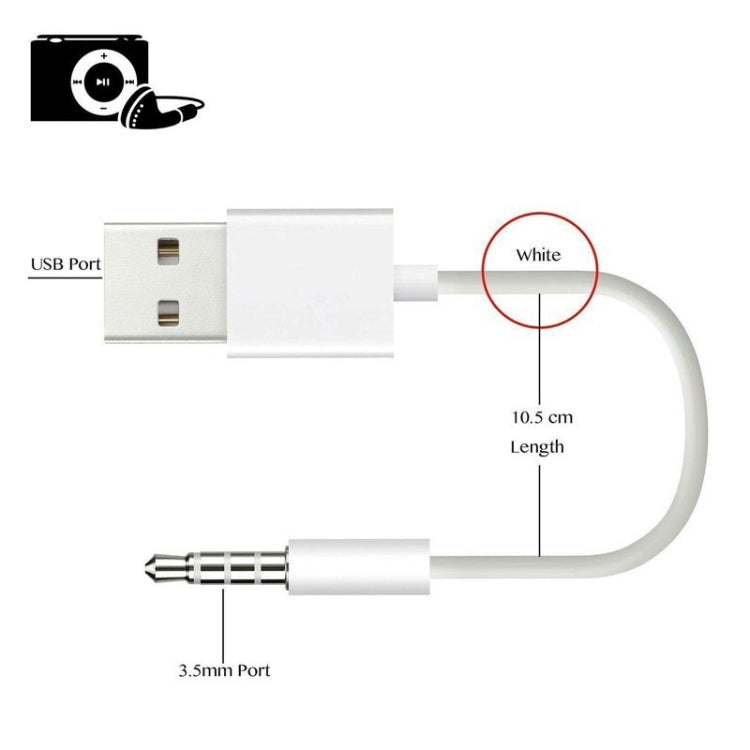 JW-SM1 USB to 3.5mm Jack Data Sync & Charge Cable for iPod shuffle 1st /2nd /3rd /4th /5th /6th Generation, Length: 10cm(White) - free shipping - PMC TechLife - Order now!