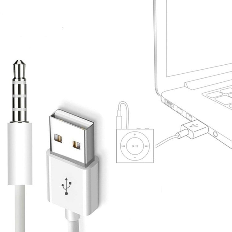 JW-SM1 USB to 3.5mm Jack Data Sync & Charge Cable for iPod shuffle 1st /2nd /3rd /4th /5th /6th Generation, Length: 10cm(White) - free shipping - PMC TechLife - Order now!