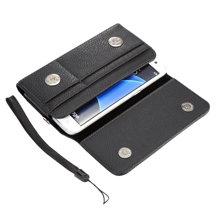 Universal Litchi Texture Vertical Flip Thwartwise PU Leather Case / Waist Bag with Back Splint & Card Slots & 15cm Lanyard for Galaxy S7 Edge & S7 & S6 Edge & S6, Huawei P9 & P9 Lite & P9 Plus & Sony  ... 5, Xiaomi Redmi 4, Size: 15.5 x 8 x 1.8 cm (Black) - free shipping - PMC TechLife - Order now!