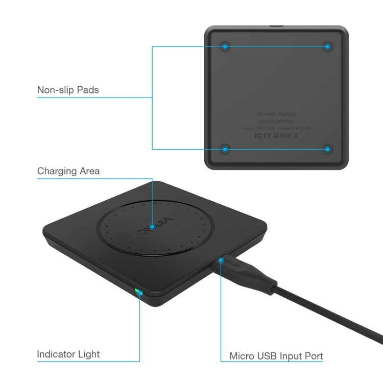 Vinsic 5V 1A Output Qi Standard Portable Wireless Charger Pad - Wireless Charger by VINSIC | Online Shopping South Africa | PMC TechLife | Buy Now Pay Later Mobicred