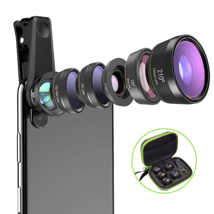 APEXEL APL-DG6V2 6 in 1 Universal External 2X Telephone+210 Degrees Fisheye+15X Macro+120 degree Wide-angle+CPL+Star Filter Lens - Combination Lens by APEXEL | Online Shopping South Africa | PMC TechLife
