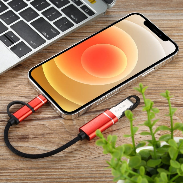 USB 3.0 Female to 8 Pin + USB-C / Type-C Male Charging + Transmission OTG Nylon Braided Adapter Cable, Cable Length: 11cm(Red) - Converter & Adapter by PMC TechLife | Online Shopping South Africa | PMC TechLife