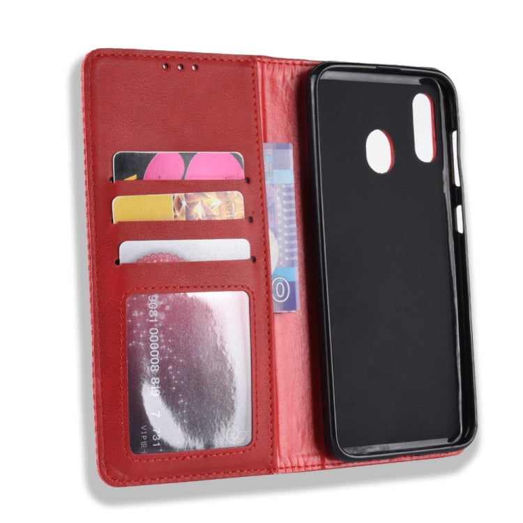 Magnetic Buckle Retro Crazy Horse Texture Horizontal Flip Leather Case for Galaxy A20/A30, with Holder & Card Slots & Photo Frame(Red) - free shipping - PMC TechLife - Order now!