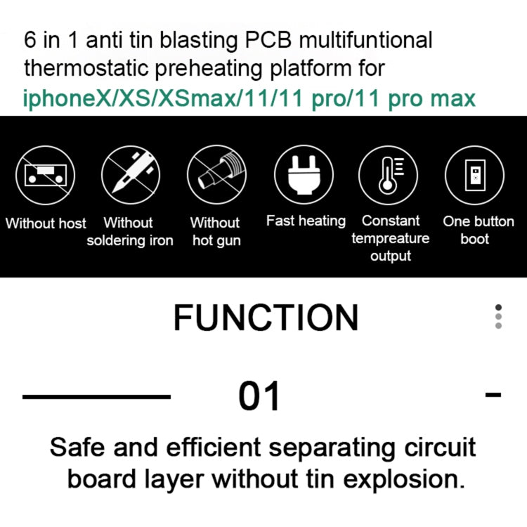 BAKU BA-676 110V-120V Multifuntional PCB IC Glue Remove Thermostatic Heating Platform for iPhone X / XS / XS Max / 11 / 11 Pro / 11 Pro Max, CN Plug - free shipping - PMC TechLife - Order now!