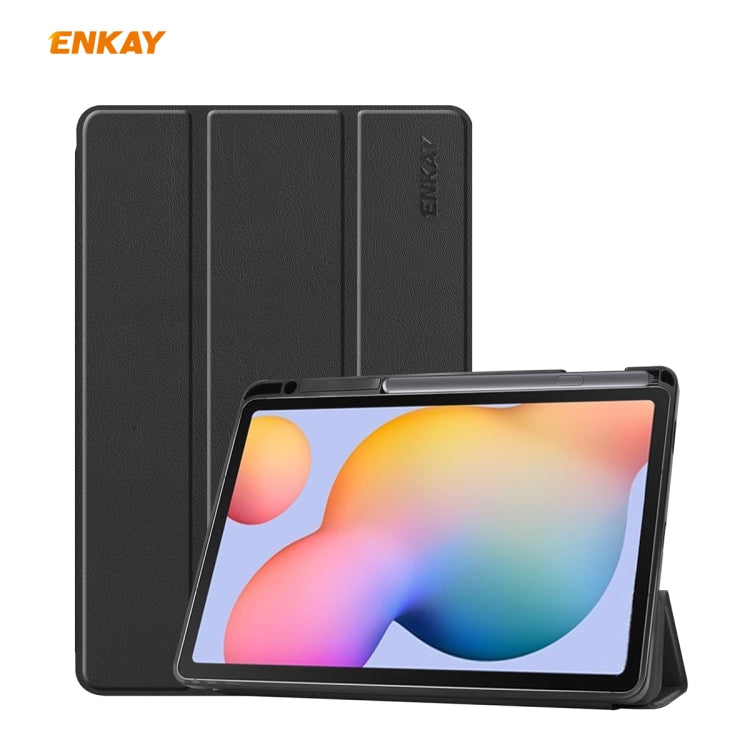 For Samsung Galaxy Tab S6 Lite P610 / P615 / Tab S6 Lite 2022 / P613 / P619 ENKAY Leather Smart Tablet Case with Pen Slot(Black) - Tab S6 Lite P610 / P615 by ENKAY | Online Shopping South Africa | PMC TechLife | Buy Now Pay Later Mobicred