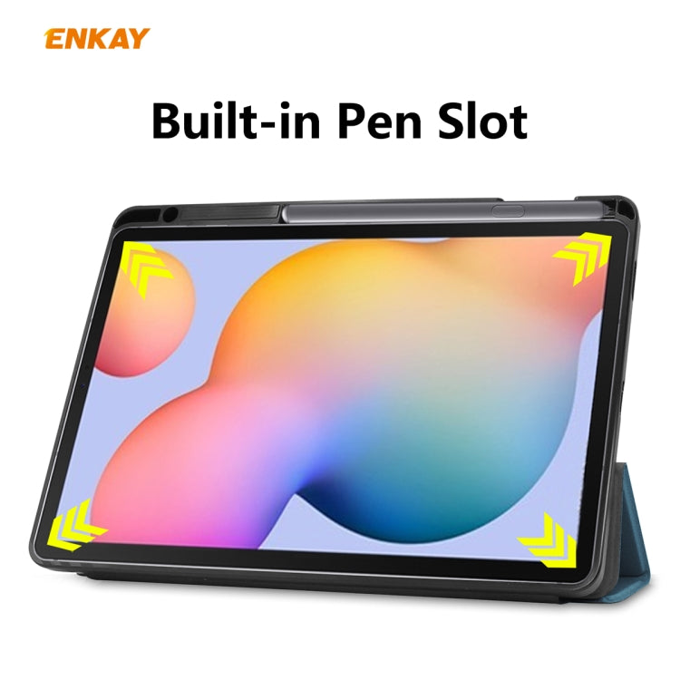 For Samsung Galaxy Tab S6 Lite P610 / P615 / Tab S6 Lite 2022 / P613 / P619 ENKAY Leather Smart Tablet Case with Pen Slot(Dark Blue) - Tab S6 Lite P610 / P615 by ENKAY | Online Shopping South Africa | PMC TechLife | Buy Now Pay Later Mobicred