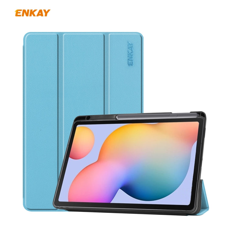 For Samsung Galaxy Tab S6 Lite P610 / P615 / Tab S6 Lite 2022 / P613 / P619 ENKAY Leather Smart Tablet Case with Pen Slot(Light Blue) - free shipping - PMC TechLife - Order now!